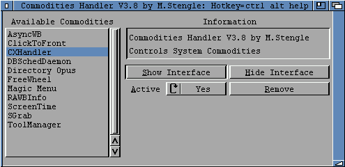 CxHandler se všemi mými nainstalovanými komoditami.