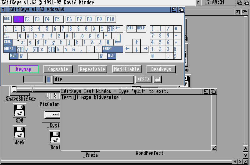 A takhle si s klávesnicí poradí EditKeys - testovací okno je právě v akci editkeys