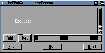 Konfigurační rozhraní pro DefPubScreen je prosté. defpub