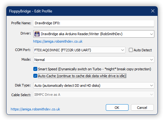 FloppyBridge Profile Manager - slouží k jednoduché konfiguraci zařízení