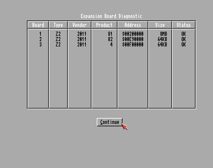 Early Startup Menu - Expansion Board Diagnostic