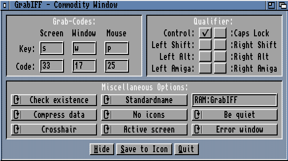 Toto okno určuje, jak bude GrabIFF lapat obrázky. grabiff