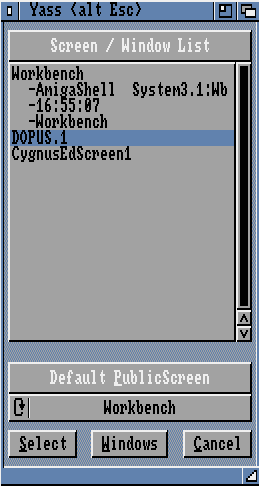 Yass nabízí všechny otevřené‚ obrazovky a okna.