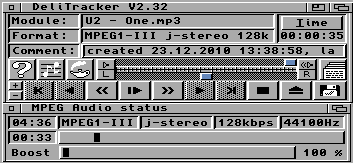 Delitracker přehrává MP3ku.
